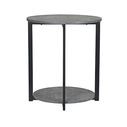 Household Essentials Jamestown Round Side End Table with Storage Shelf Rustic Slate Concrete and Black Metal - color: Slate