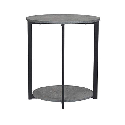 Household Essentials Jamestown Round Side End Table with Storage Shelf Rustic Slate Concrete and Black Metal - color: Slate