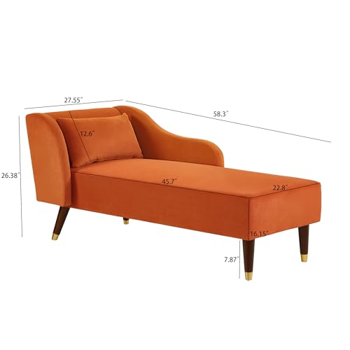 Bellemave Chaise Lounge Indoor, Velvet Upholstered Lounge Chair with Pillow, Solid Wood Legs Modern Chaise Lounge Chair for Living Room Bedroom Office (Orange) - color: Orange