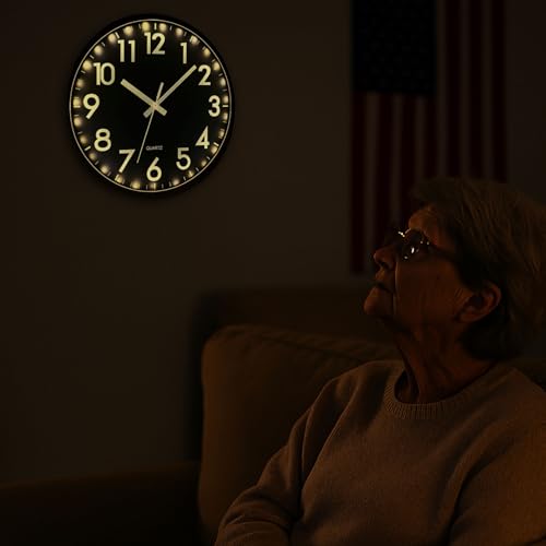 JoFomp LED Wall Clock for Bedroom Night Glow, 12 Inch Silent Wall Clocks Battery Operated, Light Up Wall Clocks for Living Room Decor, Sound Control Modern Wall Clock Glow in Dark for Kitchen Office - color: Warm Light, size: 12 Inch