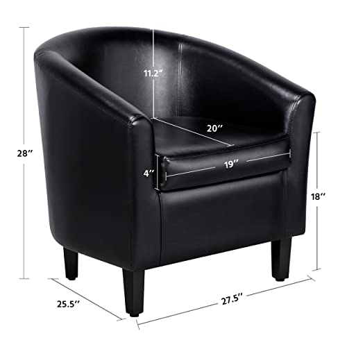 Yaheetech Accent Chairs Set of 2, Faux Leather Barrel Armchairs Black | Water-resistant Faux Leather Chairs with High-density Foam and Solid Wood Legs for Living Room, Waiting Room, Small Space - color: Black(faux Leather), style: without Ottoman