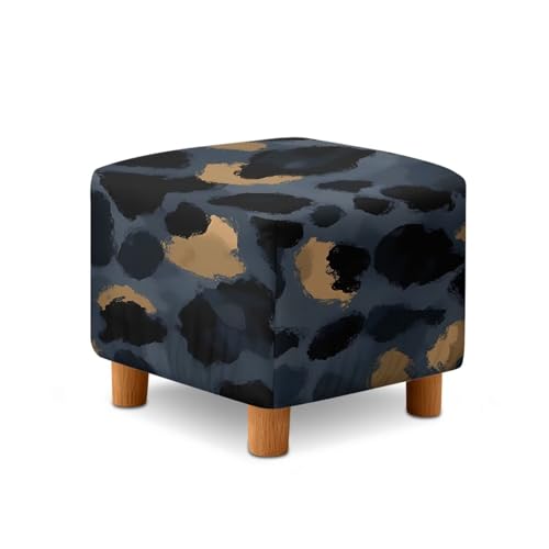 Black Golden Leopard Print Ottoman Cover Square, Washable Small Ottoman Cover - Stretch Ottomans Slipcover, with Elastic Band, Soft for Storage Stools - color: Black Golden Leopard