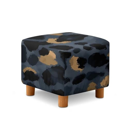 Black Golden Leopard Print Ottoman Cover Square, Washable Small Ottoman Cover - Stretch Ottomans Slipcover, with Elastic Band, Soft for Storage Stools - color: Black Golden Leopard