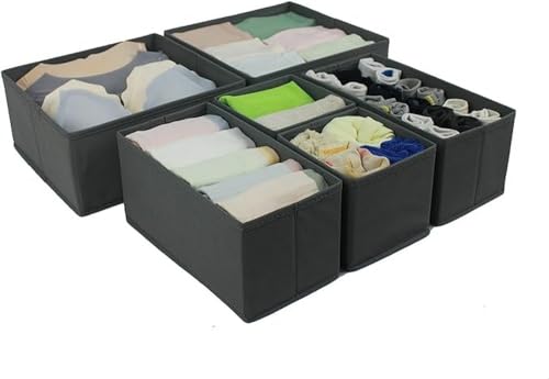 Amazon Basics Collapsible Cloth Drawer Organizer Boxes for Socks, Underwear and Baby Clothes, Storage Bins, Gray, Set of 6 - size: Set of 6