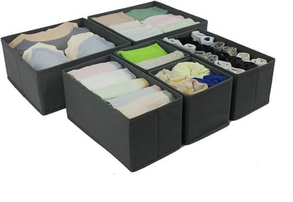 Amazon Basics Collapsible Cloth Drawer Organizer Boxes for Socks, Underwear and Baby Clothes, Storage Bins, Gray, Set of 6 - size: Set of 6