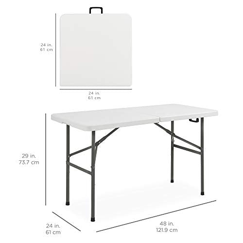 Best Choice Products 4ft Plastic Folding Table, Indoor Outdoor Heavy Duty Portable w/Handle, Lock for Picnic, Party, Camping - White - color: White, size: 4ft