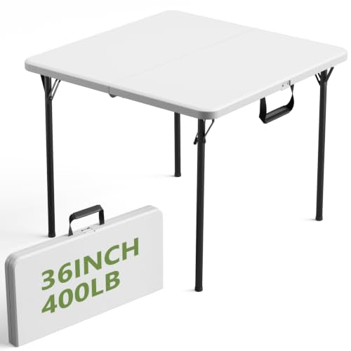 36" Folding Table, Portable Square Folding Card Table with Carrying Handle, Heavy Duty Plastic Foldable Event Table for Camping, Picnic, Party, Crafting, Outdoor and Indoor Use, White - color: White, size: 36inch-1 Pack