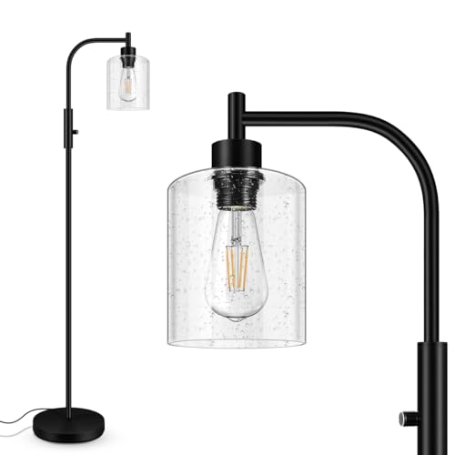Dimmable Standing Lamp with Seeded Glass Lampshade, 6W LED Bulb Included, Modern Industrial Lamp for Living Room, Bedroom, Office - color: Seeded Glass