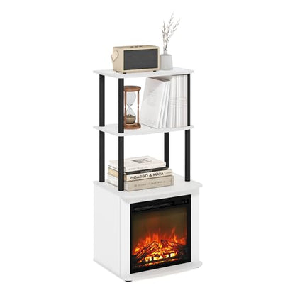 Furinno Turn-N-Tube 2-Tier Tall TV Entertainment Side Table Display Rack with Fireplace Insert, Solid White/Black - color: Solid White, size: Fireplace Side Table