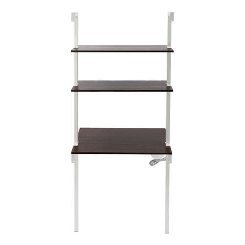 Industrial Wall Mount Desk, 3-Tier Ladder Computer Desk, 30inch Floating Computer Writing Table with Storage Shelves for Home Office Small Spaces (Brown+White) - color: Brown+white
