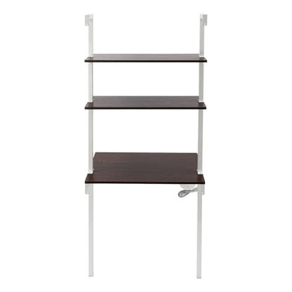 Industrial Wall Mount Desk, 3-Tier Ladder Computer Desk, 30inch Floating Computer Writing Table with Storage Shelves for Home Office Small Spaces (Brown+White) - color: Brown+white