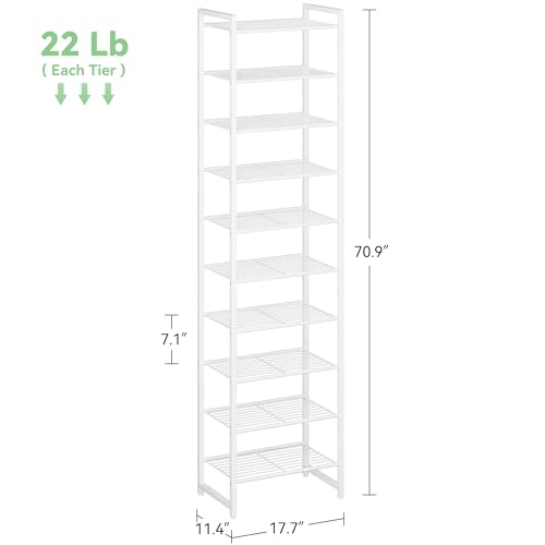 Nunsino Narrow Shoe Rack, 10-Tier Metal Shoe Organizer,Tall Shoe Shelf with Anti-Tip Strap, Max Holds 22 Pairs,Space Saving for Closet,Entryway,White - color: White, size: 10 Tier