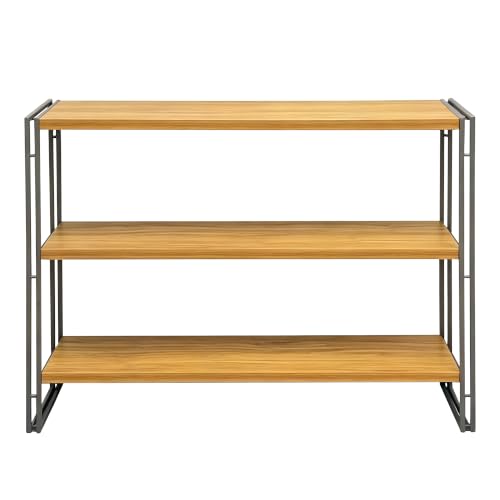 J.M.Deco 3-Tier Industrial Ladder Shelf, 44" Rustic Wood and Metal Open Bookshelf, Heavy Duty Wall Mounted Bookcase Shelving Unit for Small Space, Living Room, Bedroom, Home Office - size: 44"L x 34"H x 12"W