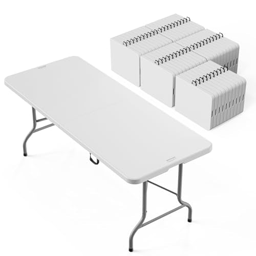 VINGLI 6-Foot Portable Plastic Folding Table,Rectangular HDPE Tabletop Foling Table for Indoor and Outdoor Use with Carrying Handle,White 50 Pack - size: 50 Pack