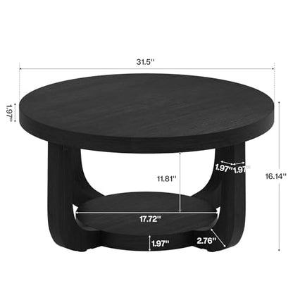 Tribesigns Round Coffee Table, 2-Tier Circle Coffee Table with Storage, Modern Wooden Accent Center Table for Living Room, Thick Tabletop & Base, Black - color: Black