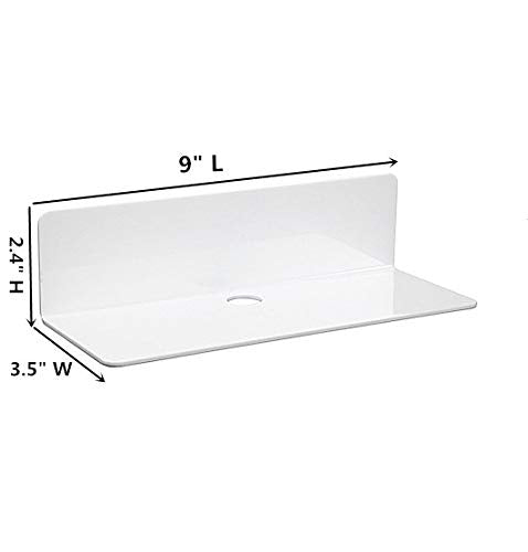 9 Inch Acrylic Floating Shelves Set of 4,Small Wall Display Shelf for Bluetooth Speakers/Security Cameras/Nintendo Switch/Action Figures,Damage-Free Wall Shelves Stick-On Shelf,White - color: White With Adhesive Tape