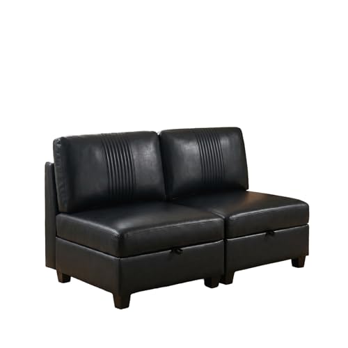 Modern 2 Seaters Modular Sofa with Storage & Sleeper Function, Comfy PU Loveseat Couches for Small Spaces - color: Black