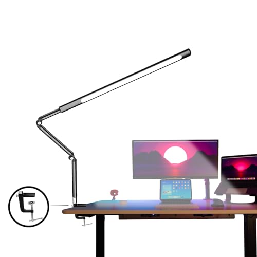 Aluminum LED Desk Lamp with Super Long Arm, Adjustable Nails Light for Desk, Pro Nail Desk Lamp with 2 in 1 clamp, Suitable fo Nail Beauty, Home Office,Workshop,Reading (Matte Black)
