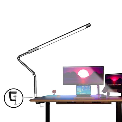 Aluminum LED Desk Lamp with Super Long Arm, Adjustable Nails Light for Desk, Pro Nail Desk Lamp with 2 in 1 clamp, Suitable fo Nail Beauty, Home Office,Workshop,Reading (Matte Black)