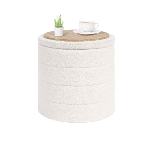 PINPLUS Round Storage Ottoman Foot Rest Stool with Tray Velvet Sherpa Folding Storage Ottoman,Boucle Foot Rest for Living Room, Bedroom, Dorm,White Color - color: White, size: 16.9"D x 16.9"W x 17.7"H
