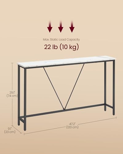VASAGLE Console Sofa Table, Narrow Entryway Table, for Living Room, Bedroom, Easy Assembly, Marble White and Ink Black ULNT020W01 - color: Marble White + Ink Black, size: 9.1"D x 47.2"W x 29.1"H