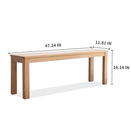 47" Solid Oak Narrow Dining Bench - Natural Finish, for Kitchen & Dining Room, Space-Saving Wooden Seat for Entryway, Bedroom, and Hallway - size: 47 Inch（Square corners)