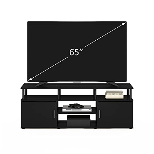 Furinno Jensen Entertainment Center Stand for TV up to 70 Inch, Plastic Pole, Americano/Black - color: Americano/Black