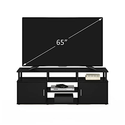 Furinno Jensen Entertainment Center Stand for TV up to 70 Inch, Plastic Pole, Americano/Black - color: Americano/Black
