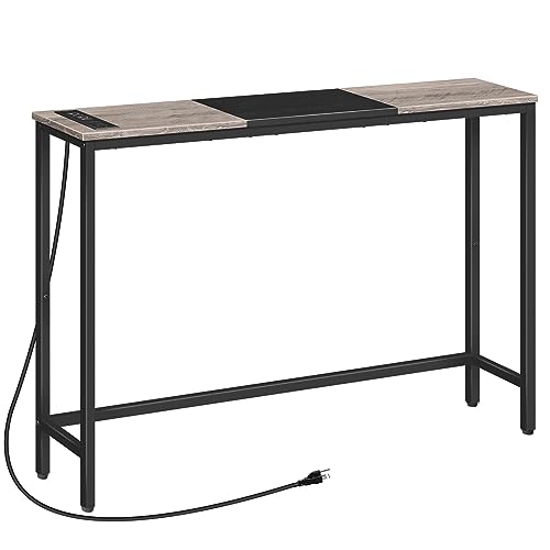 HOOBRO Narrow Console Table with Power Outlets, 44.9 Inches Sofa Table, Slim Behind Couch Table, Entryway Table with Display Shelf, for Living Room, Foyer, Hallway, Greige and Black BG114UXG01 - color: Greige + Black