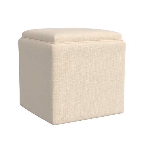 HomePop 17.5" Storage Ottoman with Tray Top - Cream Woven - color: Cream Woven