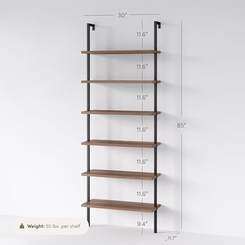 Nathan James Theo 6-Shelf Tall Bookcase, Wall Mount Bookshelf with Reclaimed Wood and Industrial Metal Frame, Oak/Black - color: Oak/Matte Black, size: 1