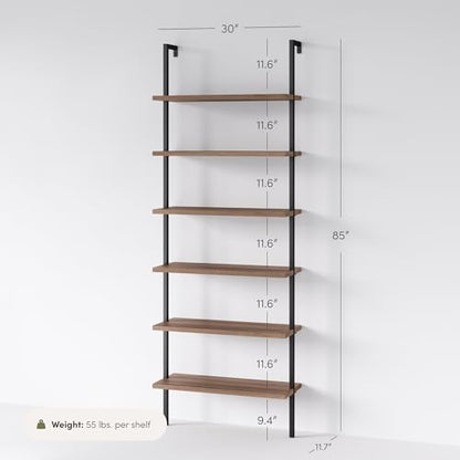 Nathan James Theo 6-Shelf Tall Bookcase, Wall Mount Bookshelf with Reclaimed Wood and Industrial Metal Frame, Oak/Black - color: Oak/Matte Black, size: 1