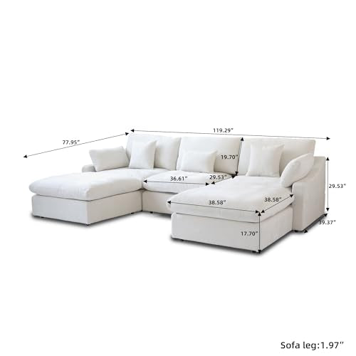 Cloud Couch Modular Sectional Sofa,119.29" U Shaped Couch, Oversized Down Filled Convertible Wide Seater,3 Seater with 2 Ottomans for Living Room Set, Covers Washable&, White - color: White, size: 3 Seat &2 Ottoman