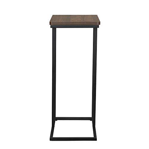Household Essentials Jamestown C-Shaped for Accessiblity Side End Table Mid Century Walnut Wood Grain and Black Metal - color: Walnut
