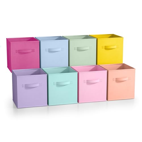 Sorbus Fabric Storage Cubes - 8 Foldable Storage Bins for Organizing Pantry, Cubbies, Toy Box - Clothes Storage & Closet Organizer - 11 Inch Collapsible Cube Baskets for Shelves with Handle - color: Pastel, size: 11 Inch