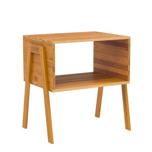 Pipishell Nightstands Set of 2, Bamboo Stackable Bedside Table, Night Stands with Storage Shelf, Small Bed Side Tables, 2-Tier End Table for Bedroom, Dorm and Small Space Storage (Natural)