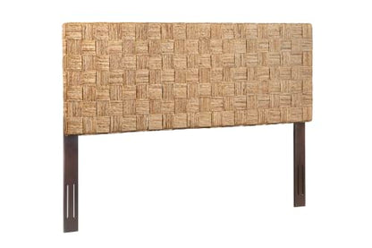 King Headboard, Headboard, Adjustable Height Headboard, Solid Wood Frame, Woven Natural Fiber Basketweave, Mahogany Legs, Coastal Modern, Wall Mount Compatible