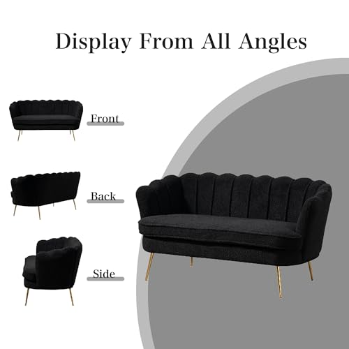 Chifee & Vingol Upholstered Small Loveseat for Small Space with Golden Legs,Black - color: Boucle-black