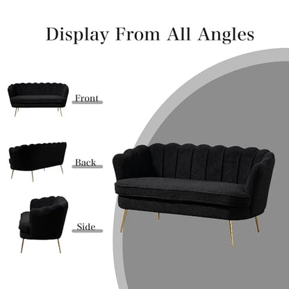 Chifee & Vingol Upholstered Small Loveseat for Small Space with Golden Legs,Black - color: Boucle-black
