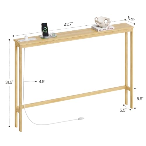 ELYKEN Bamboo Narrow Console Table, 5.9'' Slim Sofa Table Behind Couch | Slim Skinny Hallway Table with Charging Station for Entryway, Living Room, Foyer, Entrance, 5.9 x 47.2 x 31.5in, Natural - color: Natural, size: 5.9"D x 47.2"W x 31.5"H
