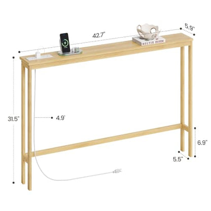ELYKEN Bamboo Narrow Console Table, 5.9'' Slim Sofa Table Behind Couch | Slim Skinny Hallway Table with Charging Station for Entryway, Living Room, Foyer, Entrance, 5.9 x 47.2 x 31.5in, Natural - color: Natural, size: 5.9"D x 47.2"W x 31.5"H