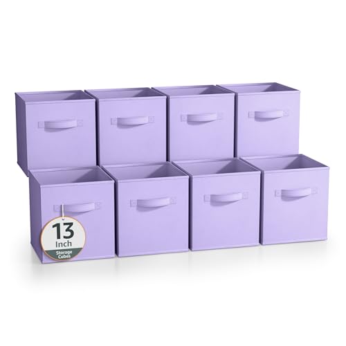 Sorbus 13 Inch Storage Bins - Sturdy Collapsible Fabric Storage Cubes with Handle - 8 Foldable Baskets for Organizing Clothes, Toys, Books - Storage Baskets for Shelves, Closets - color: Pastel Purple 8 Pack, size: 13 Inch