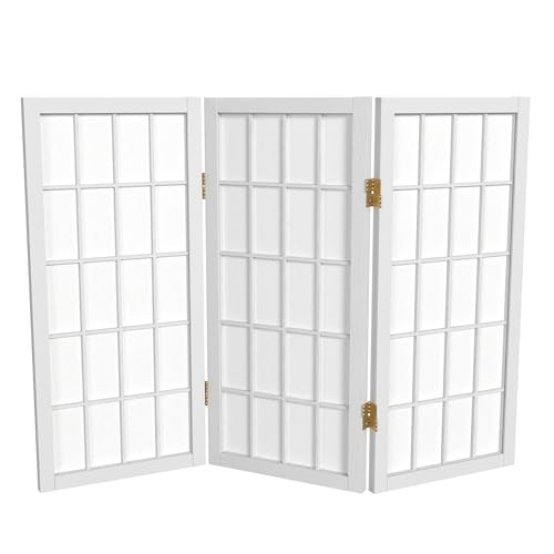 2 ft. Short Desktop Window Pane Shoji Screen - White - 3 Panels - color: White, size: 3 Panel