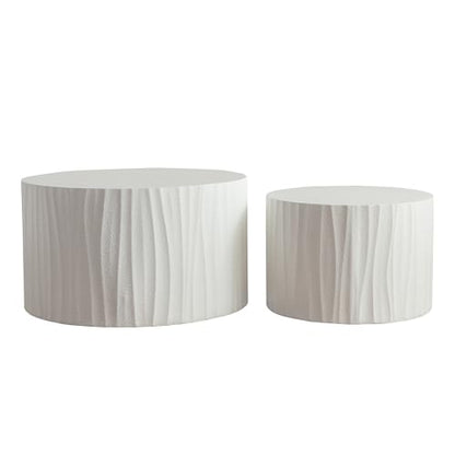 46" Wooden Handcrafted Accent Side Table, Modern Nesting Side Tables with Anti-Scratch Pads, Space-Saving Nesting Coffee Table Set for Living Areas, Creamy White