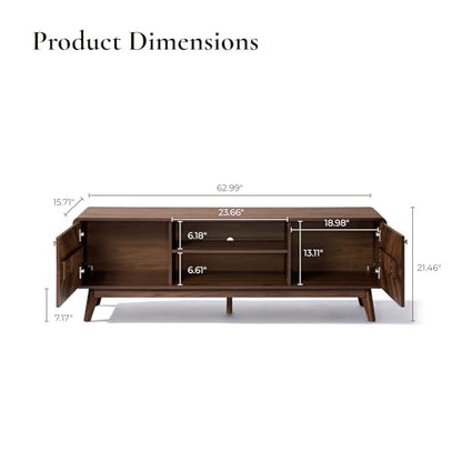 LuxenHome 63" Mid Century Modern TV Stand for Living Room for TVs up to 65" | Entertainment Center with Storage, Wood TV Console with Tapered Legs, Television Stands