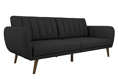 Novogratz Brittany 82 Inch Futon Sofa Bed in Faux Leather, Upholstered Couch Sleeper with Tufted Back, Mid-Century Modern Design, Dark Gray - color: Dark Gray