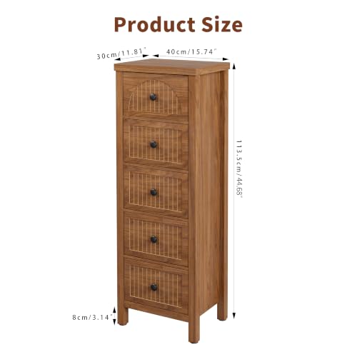 5 Drawer Dresser for Bedroom,Modern 44.68'' Tall Wood Chest of Drawers | Slim Storage Organizer with Fluted Panel & Anti-Tip Kit for Closet,Spaces,Multipurpose Cabinet for Bedroom,Hallway,Nursery - size: 11.8"D x 15.7"W x 44.7"H (5 Drawers)