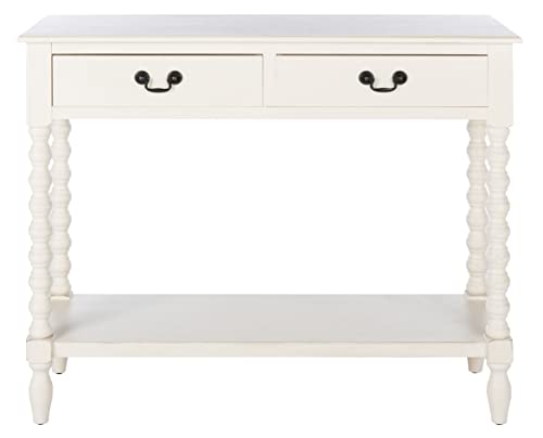 SAFAVIEH Furniture - Athena 2-Drawer Console Table - Distressed White - Solid Wood - Farmhouse Classic Design - Ideal for Entryway, Living Room, Hallway, 35.5" W x 13" D x 29.5" H (CNS5702A) - color: Distressed White