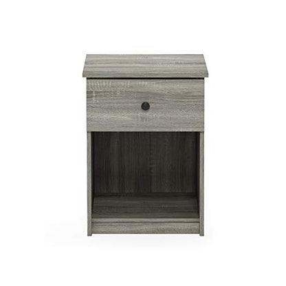 Furinno Tidur Nightstand, 1-Pack, French Oak Grey | Knob Handle, with Storage Shelf, Bedside Table, End Table, Side Table, for Bedroom, Closet, Dorm - color: French Oak Grey, style: 1-Pack Knob