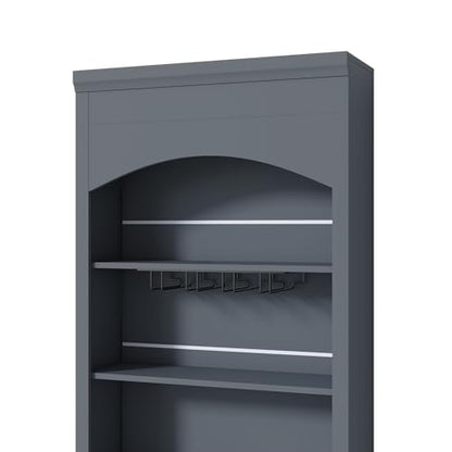 Modern 28.7x17.5x83.7 Inch Tall Kitchen Pantry Cabinet, Freestanding Hutch with Faux Marble Top, 5 Drawers & Adjustable Shelf, Glass Holders, Space-Saving Storage for Kitchen/Dining Room (1, Gray) - color: Grey